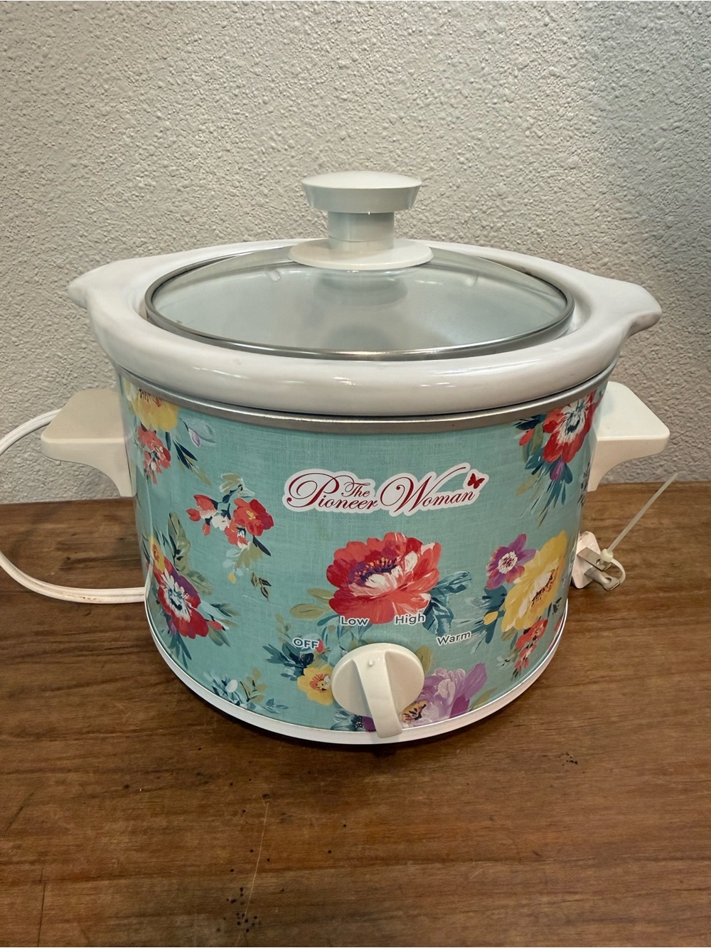 Pioneer Woman 4 Qt Slow Cooker Floral Aqua Crock Pot Glass Lid NWOT